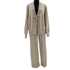 Free People Beach Solar Sweater Cardigan and Pants Knit Set Tan Womens Size S